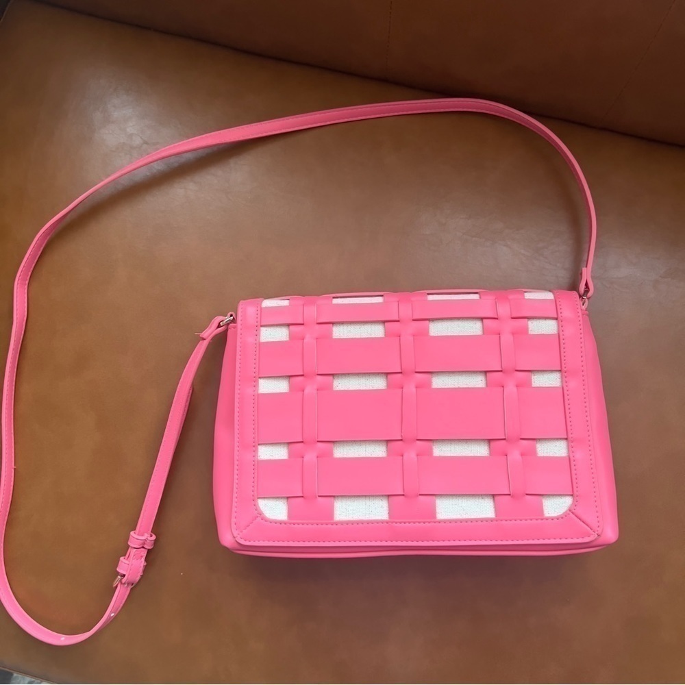 A New Day Pink Basket Weave Woven Barbie Crossbody Shoulder Bag Purse - Picture 11 of 11